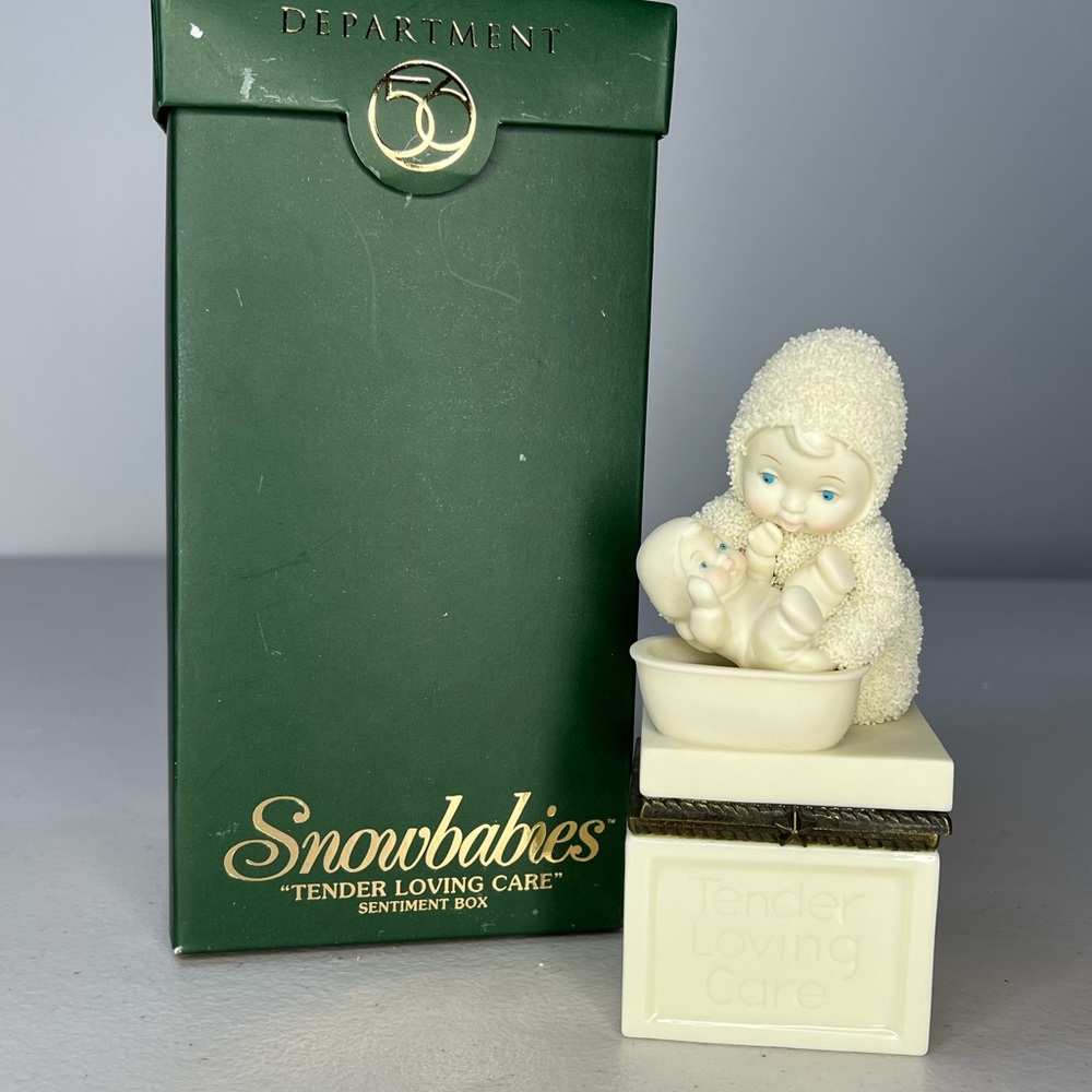 Department 56 Snowbabies sentiment box -“Tender Loving Care with Green Box-
